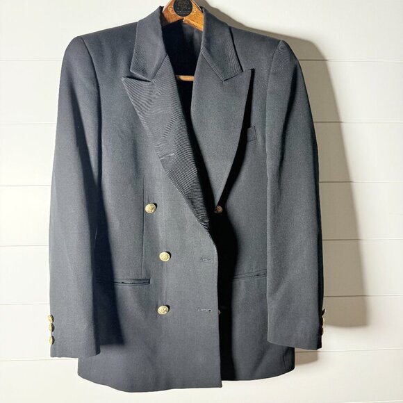 Bowdon Wool Double Breasted Blazer Women's Black Size 6 Brass Colored Buttons - Picture 8 of 10